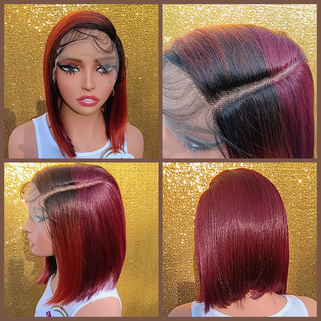 Side Part Lace Front Mixed Black and Red Bob With Baby Hair