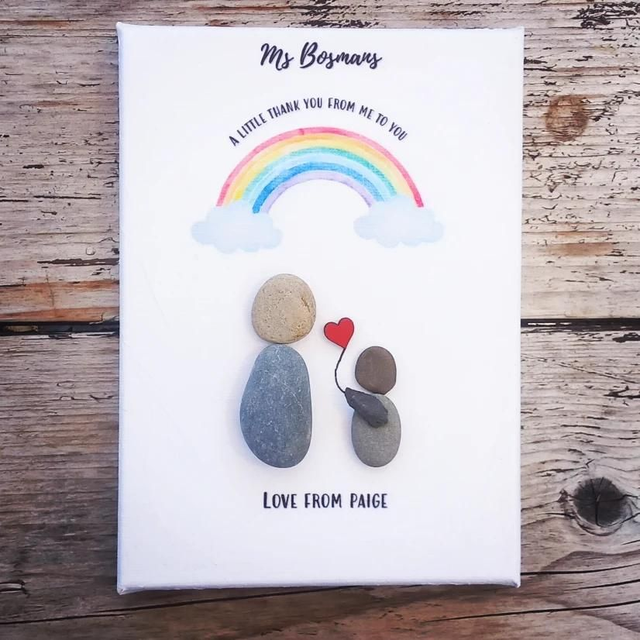 Thank you teacher, canvas frame with pebble art 