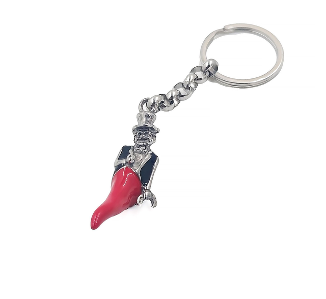 Portachiavi ciondolo autentico Corno Napoletano con scartellato regalo uomo donna amuleto scaramantico in acciaio smaltato a mano Originale