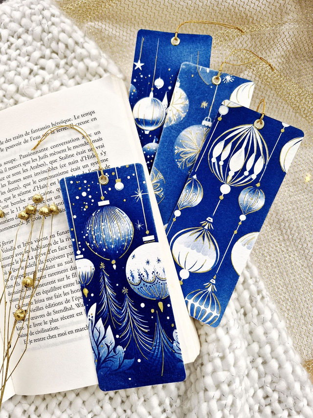 Marque-page de Noël - Cyanotype