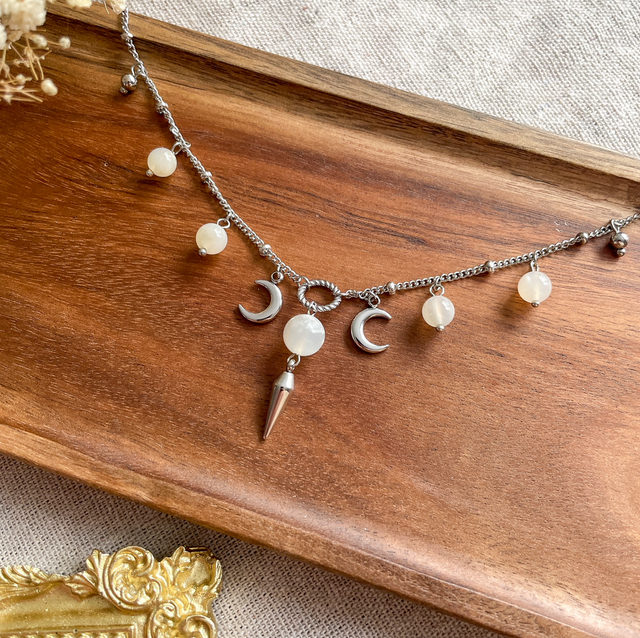 Collier triple lune argenté