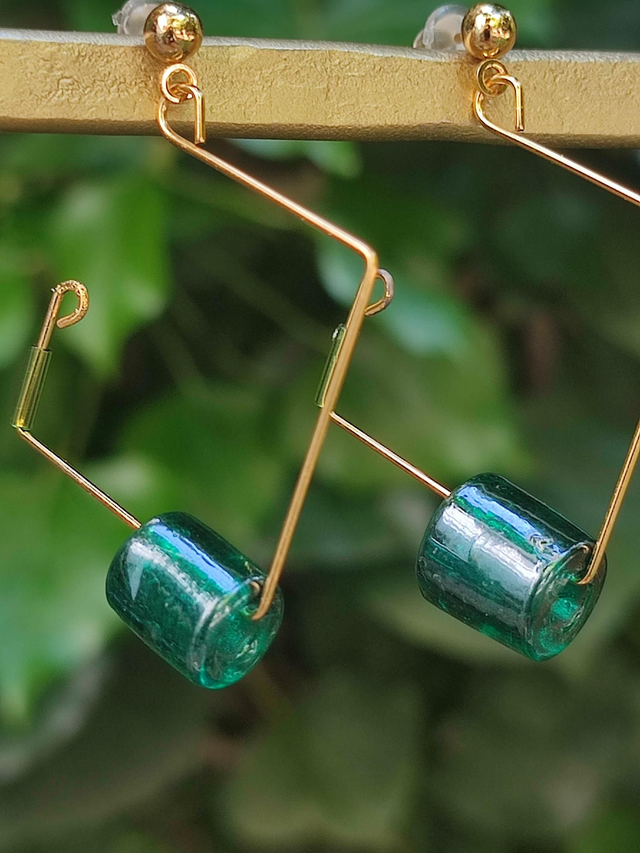 Boucles d'oreilles carré en verre bleu/vert en acier inoxydable argenté ou doré 