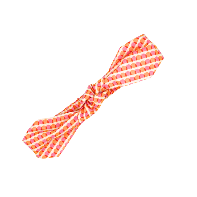 Knotted Elasticated Headband - Orange &amp; Pink Scallop - Japanese Cotton