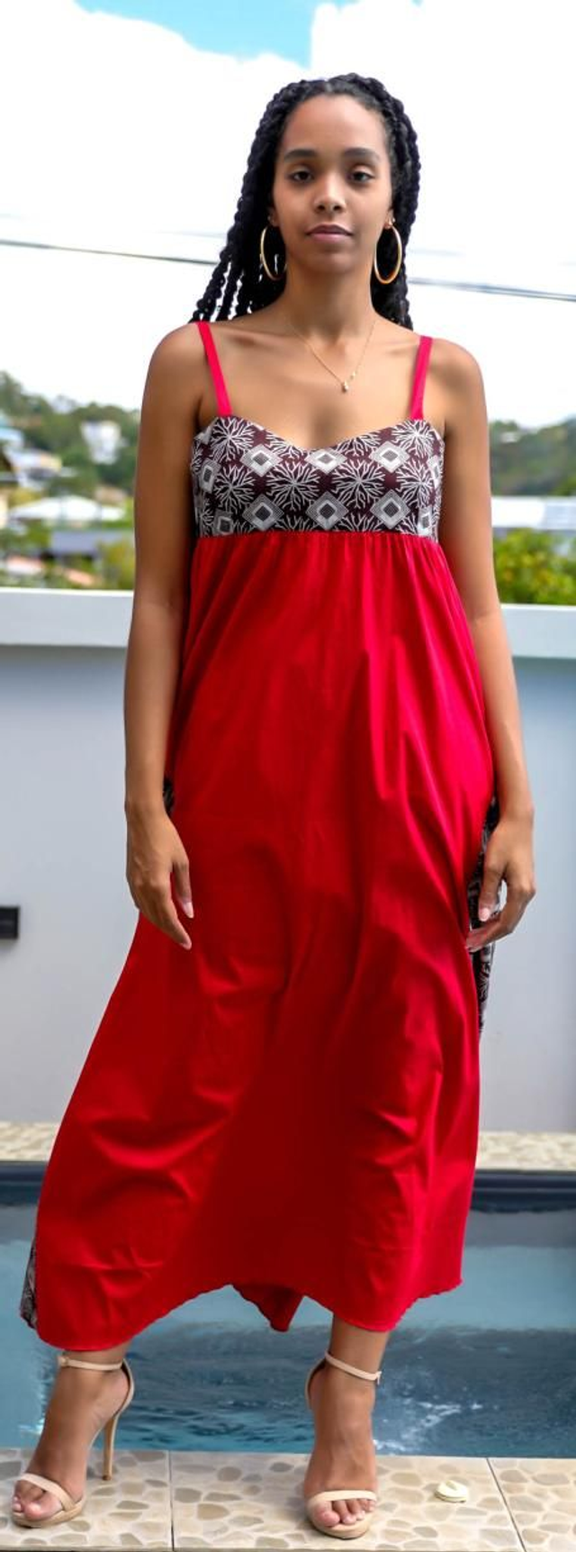 Robe bicolore bi-matière coton uni et wax