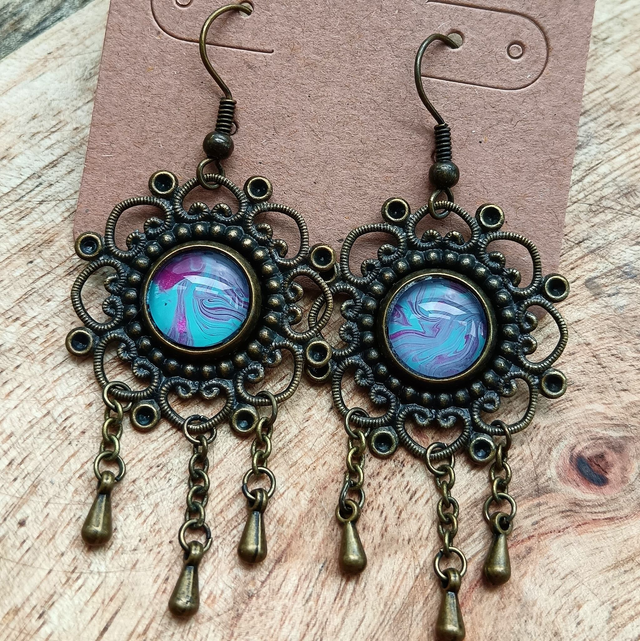 Boucles d'oreilles IRMA rose et bleu psychédélique