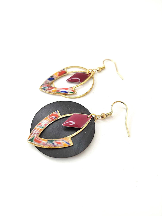 Boucles d'oreilles Asymétriques Upcyclées en Chambre à Air et Papier Recyclés - Bohèmes