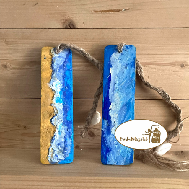 Bladwijzer Oceaan Hout handgemaakt dubbelzijdig beschilderd boekenlegger 