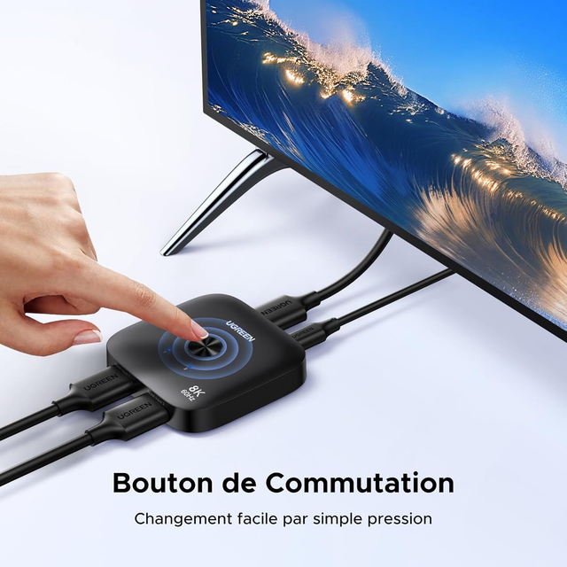 UGREEN Commutateur HDMI 8K 60Hz – Sélecteur Automatique 3 Entrées / 1 Sortie, Compatible PC, PS5, Xbox, Switch, TV et Projecteur