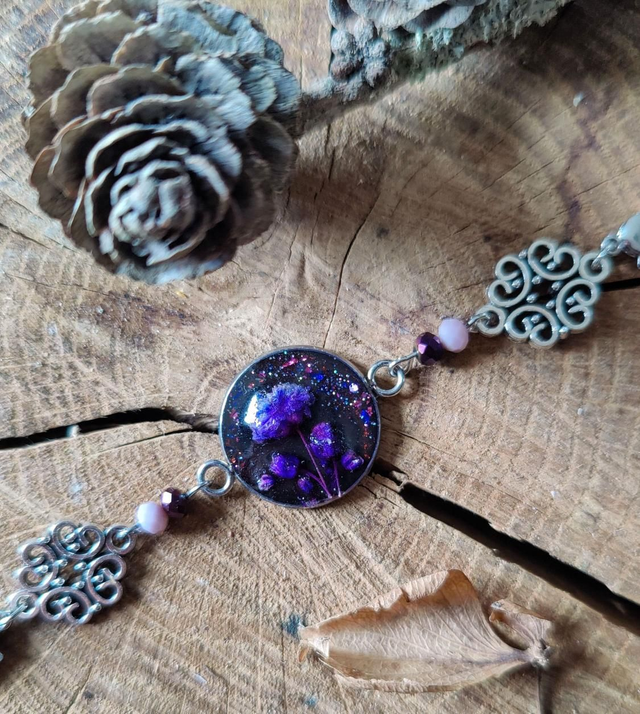 Bracelet femme modulable cabochon gypsophiles violettes 