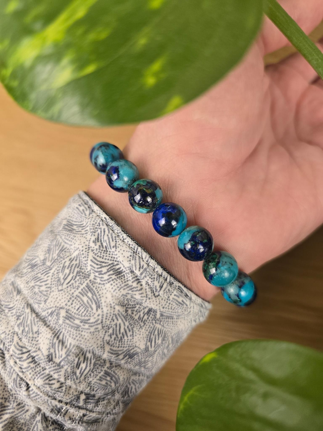 Bracelet Azurite - Malachite - Chrysocole, perles de 11,5 mm (Qualité AAA)