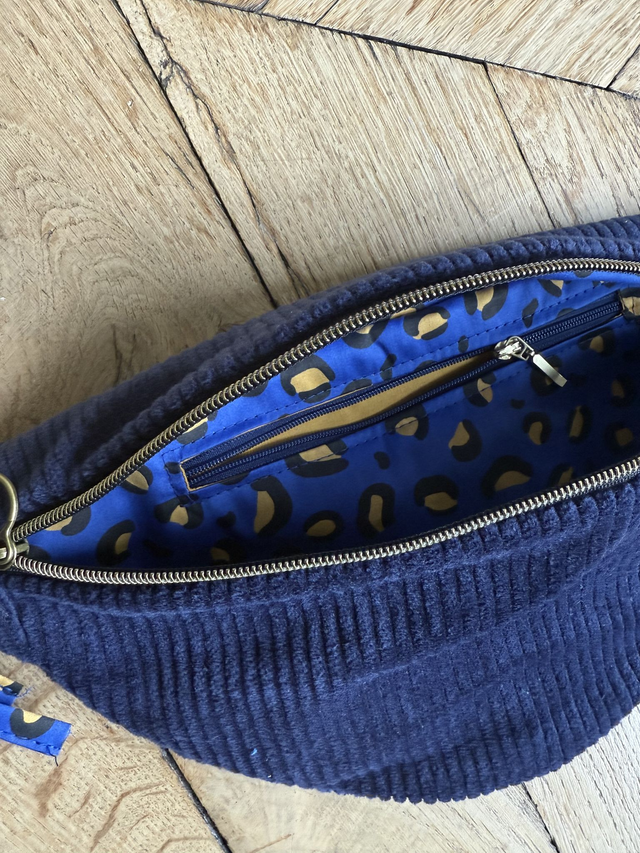 Sac Banane Uni velours côtelé BLEU MARINE