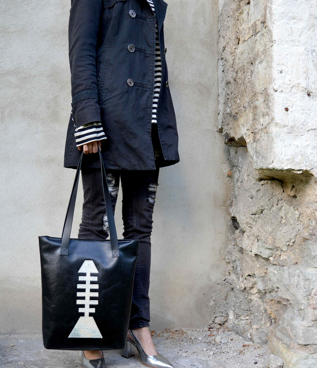 Black leather tote bag &quot;Lu&quot;