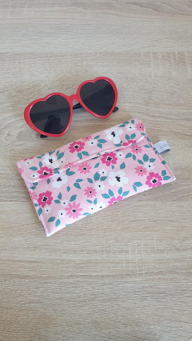Etui à lunettes ou à téléphone fleurs rose