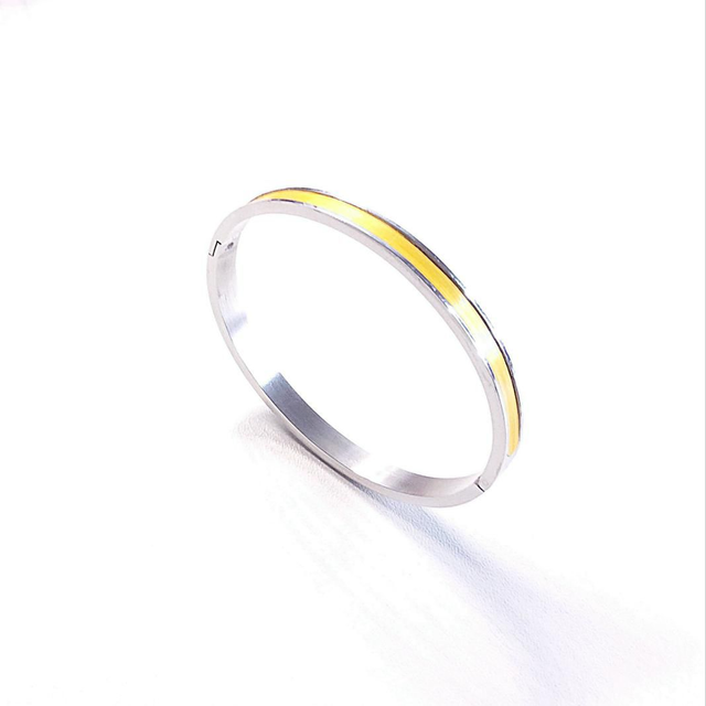 Bracelet Jonc Fin Ovale Marqueterie de Paille Citron - Plaqué Argent