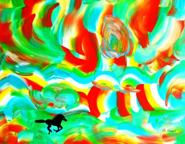 Tableau  musical "Cheval en liberté" 100 x 80 cm