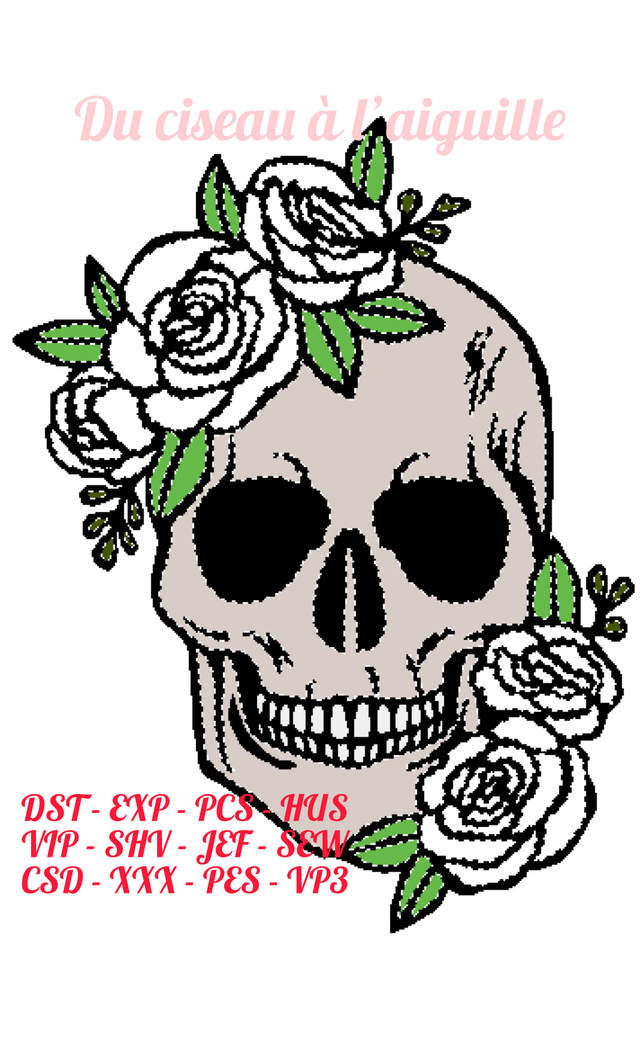 fichier broderie Tête de Mort - Taille 26x16/ 12 Formats