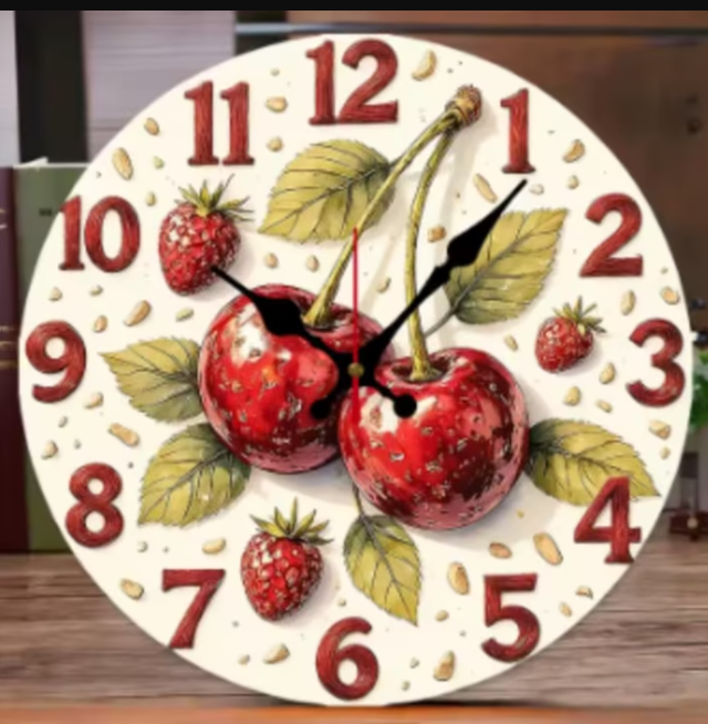 Ronde wandklok van hout Kersen (25cm)