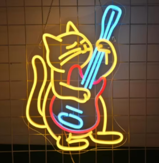 LED lamp neon stijl Kat met Gitaar (38.5x30cm)