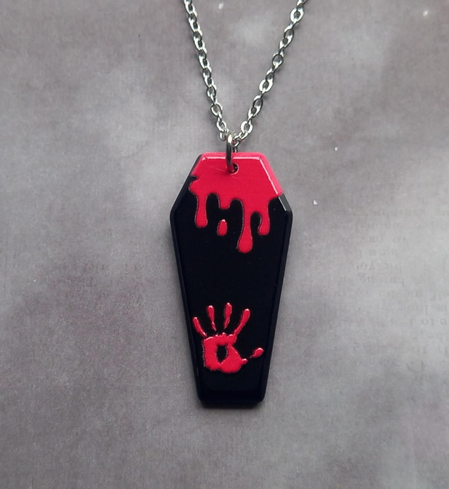 Black Hand Print Coffin Necklace 
