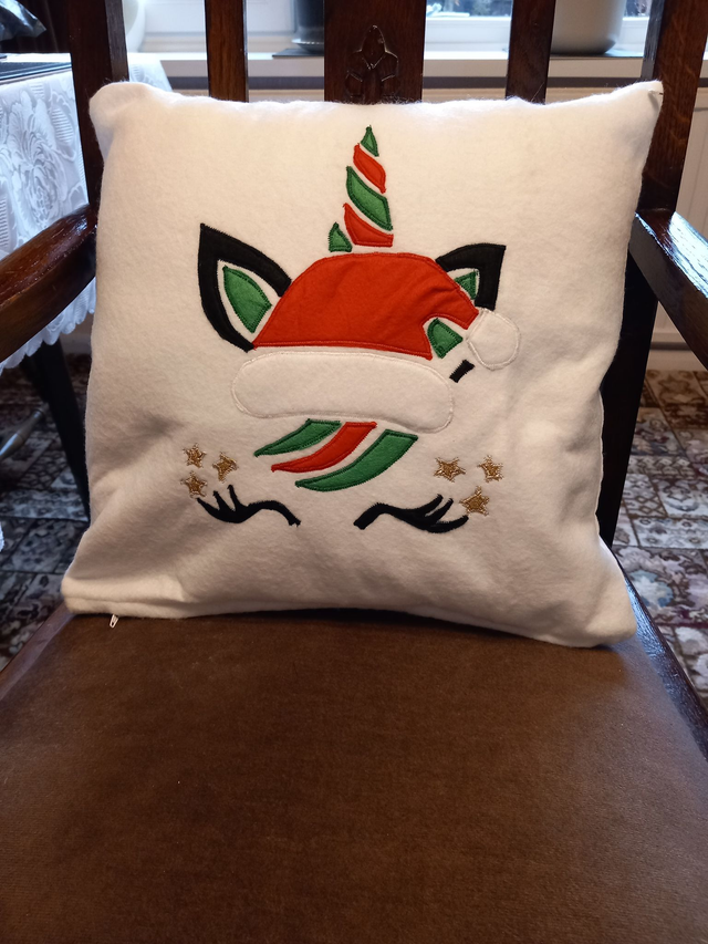 Christmas Unicorn with coloured mane Cushion Cover