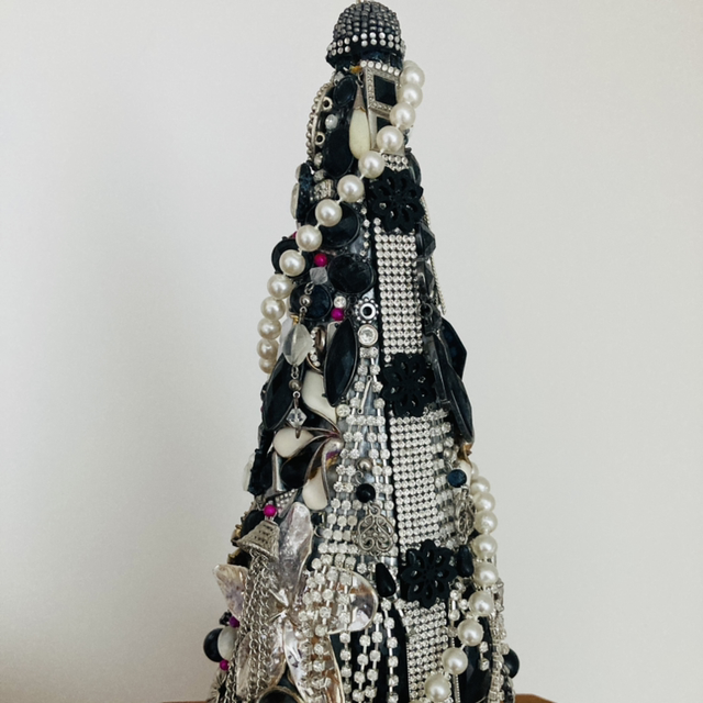 XL Xmas Jewelled Christmas Tree Black & Silver Unique Handmade Decoration