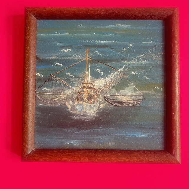 Retour de péche Miniaturbild Öl auf Leinwand 11x11cm