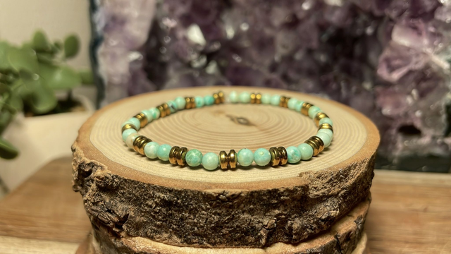 Bracelet TURQUOISE DU PEROU 4mm (Avec Hématites)