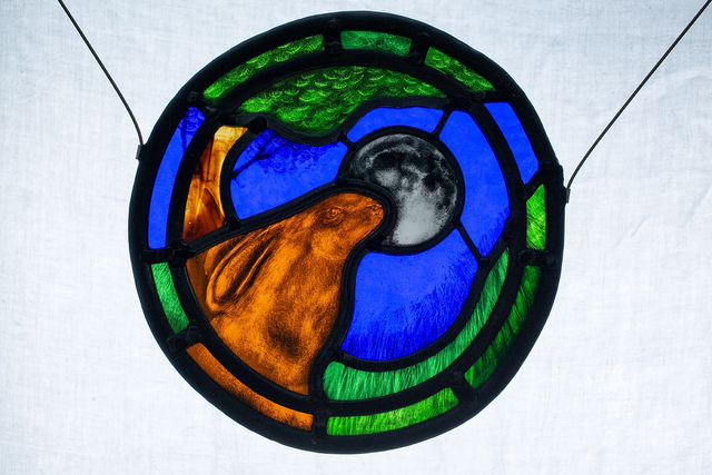 MADE TO ORDER - Moon Gazey Hare Stained Glass Roundel