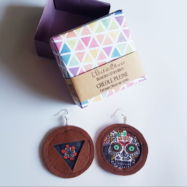 Boucles d'oreilles CRÉOLES PLEINES en tissus up-cyclés | PERSONNALISABLES