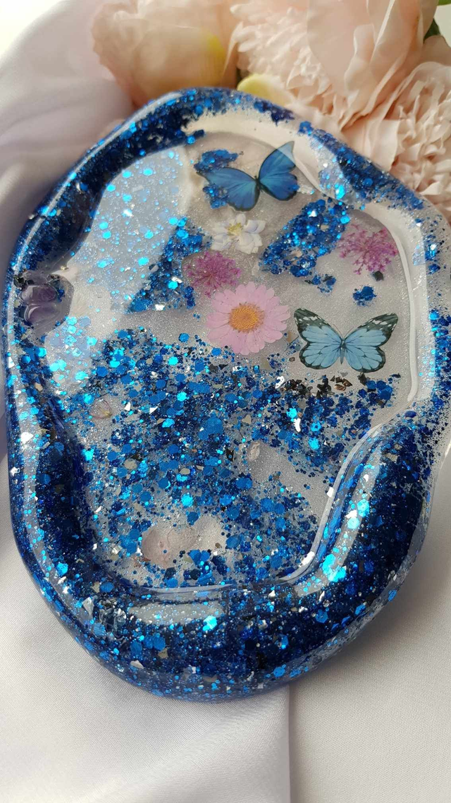 Blue Tray with Glitter and Butterflies