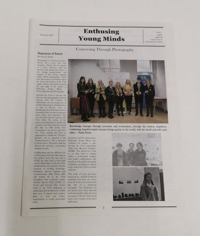 LIMITED AVAILABILITY - Enthusing Young Minds - Conversing Through Photography Newspaper