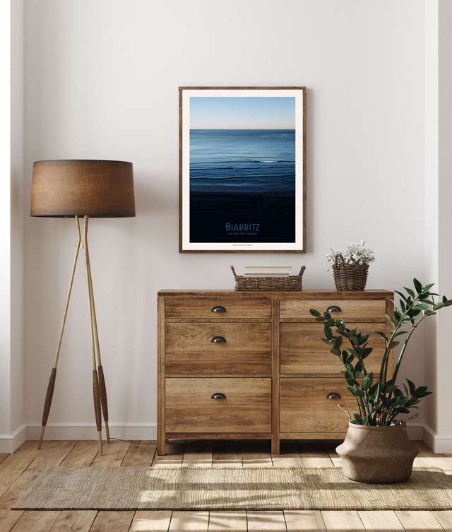 Affiche - Biarritz surf - La côte des basques - Sunrise bleue 