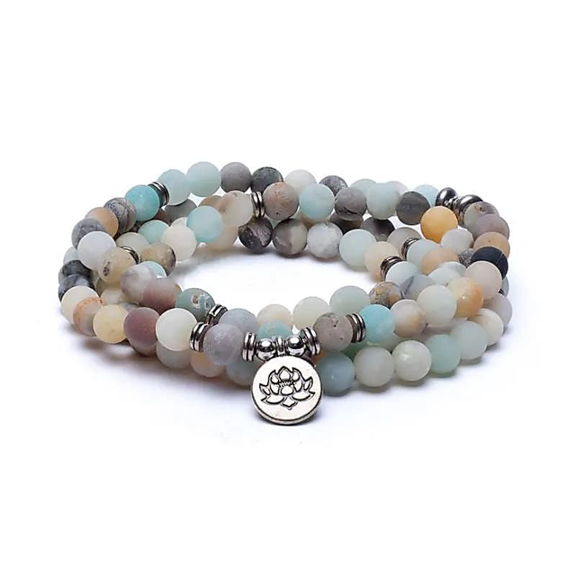 Mala en Amazonite - élastique - avec lotus 108 perles