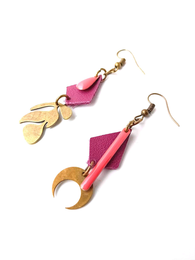BO Médiévales Asymétriques - CUIR RECYCLÉ - Violet et rose - Pièces Artisanales et Uniques