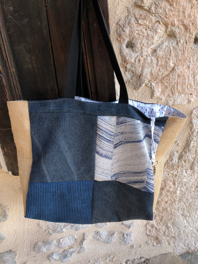 Grand cabas Upcycling bleu 