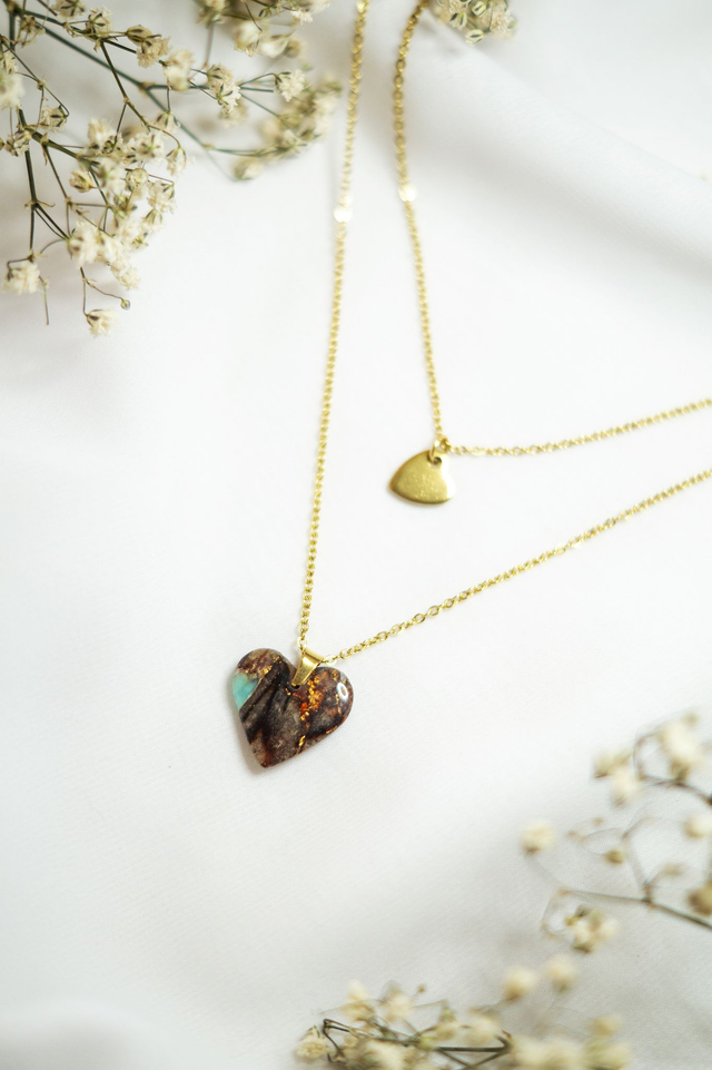 Collier double - Coeur • en polymère