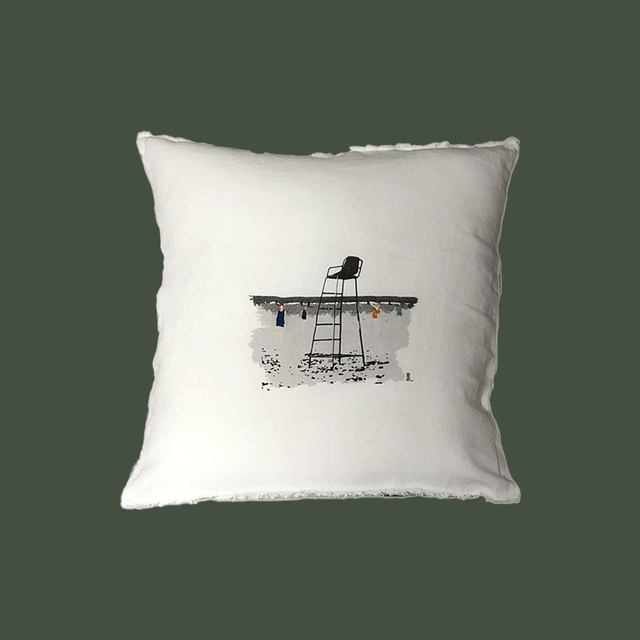 Housse de coussin PLAGE blanc brodé main