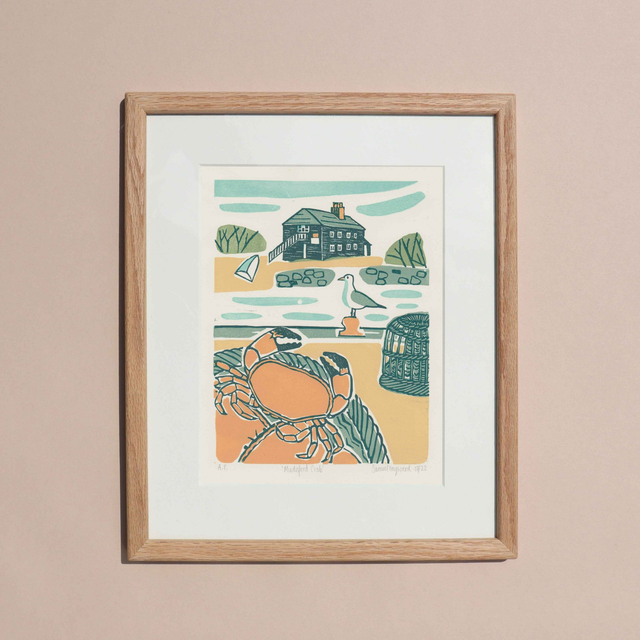 Mudeford Crab Linocut Print - framed