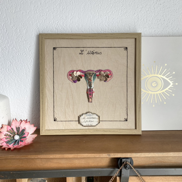 Planche anatomique brodé uterus rose vert