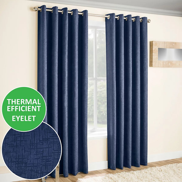 Enhanced Living Vogue Navy Thermal Room Darkening Readymade Eyelet Curtains