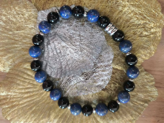 Bracelet "NOA", argenté lapis lazuli, onyx