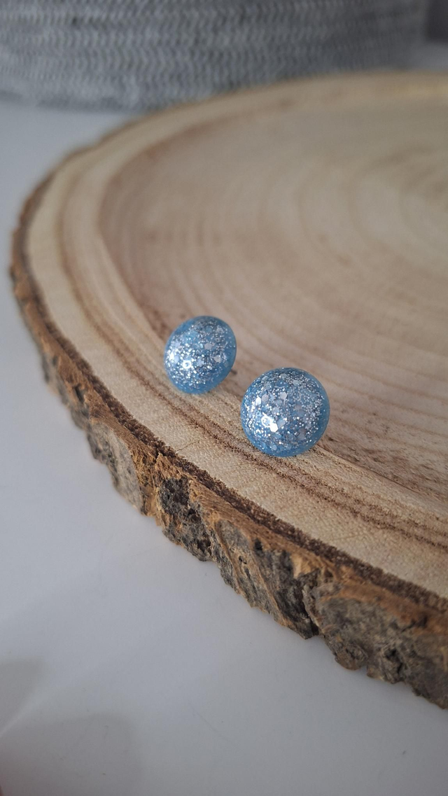 Puces d'oreilles bleues à paillettes argentées 
