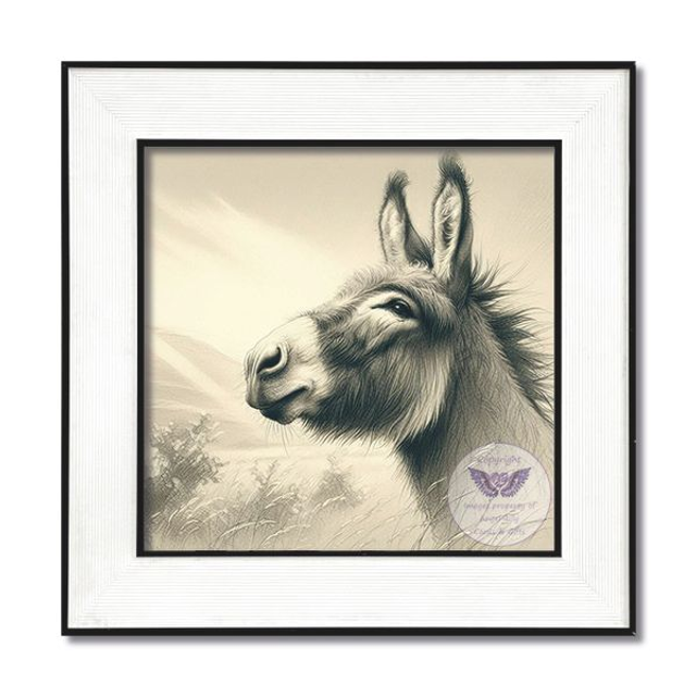 Artistic print of a donkey in square frame (H11)