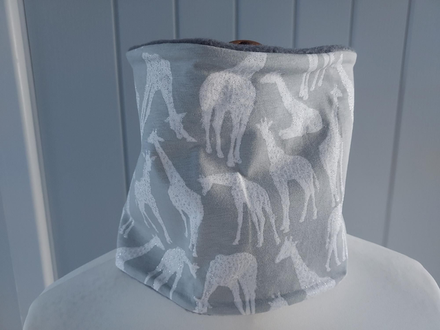 Giraffe Neck Warmer, Snood with Grey Fleece, 