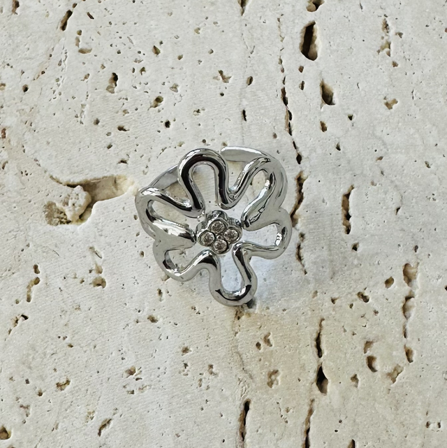 Ring bloem zilver 