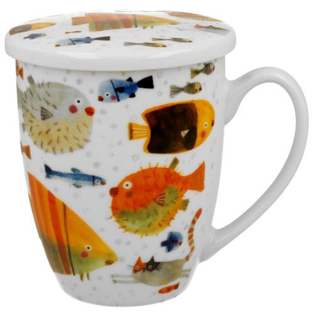 Taza fish, porcelana 0,35 l. filtro y tapa,  en caja de regalo.*593