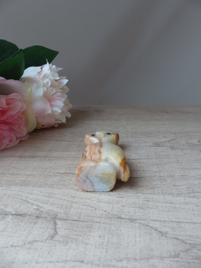 Figurine hibou en pierre sculptée - porte-bonheur vintage pour collection lithothérapie ou décoration naturelle - cadeau animal en pierre