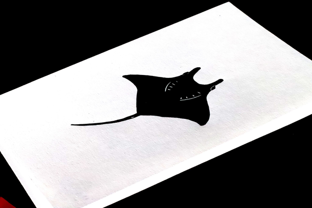 Linogravure A6 Raie Manta