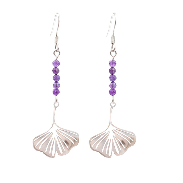 Boucles d'oreilles Améthyste Gingko Acier Argenté