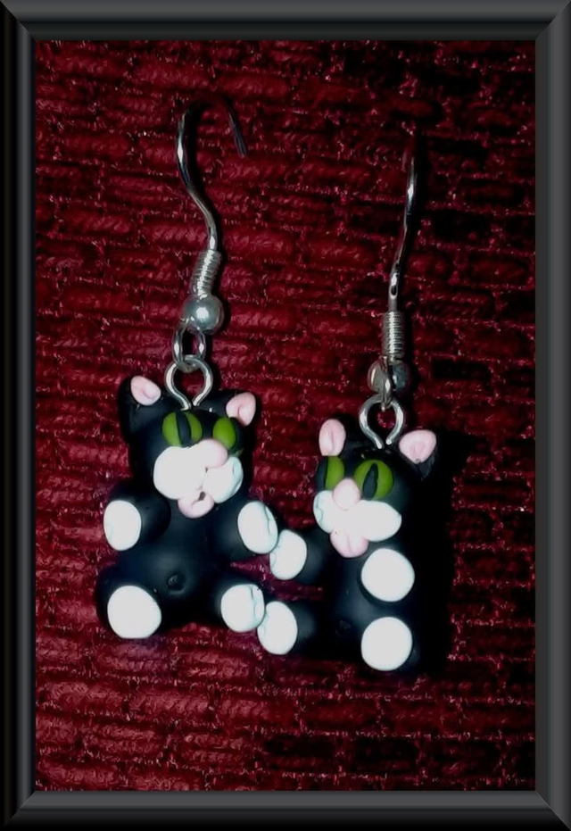 Handmade Polymer Clay Cat Earrings Sterling Silver (nickel free) 